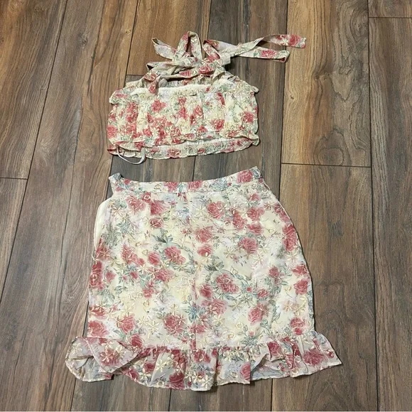 NWT Lulus Going Bloom Cream Skirt Set - Picture 2 of 7